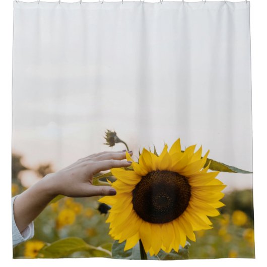 Person mit Sonnenblume Duschvorhang (Vorderseite)