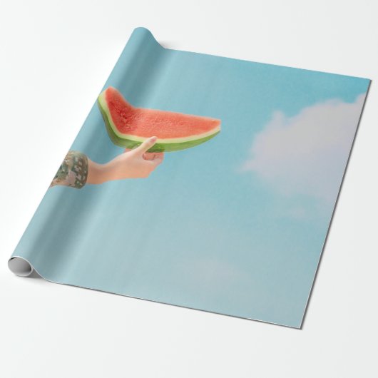 Person mit Wassermelone in Scheiben Geschenkpapier (Ungerollt)