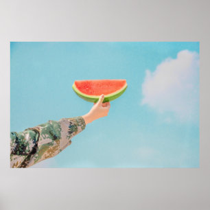 Person mit Wassermelone in Scheiben Poster