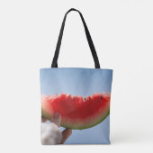 Person mit Wassermelone in Scheiben Tasche (Rückseite)