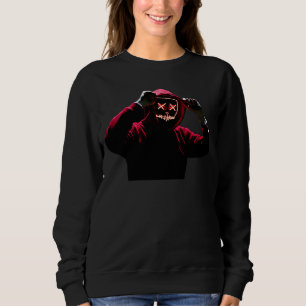Person trägt Red Hoodie Neon Eyes Halloween