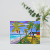 Person und Hund, die am Strand bleiben | Urlaub Postkarte (Stehend Vorderseite)