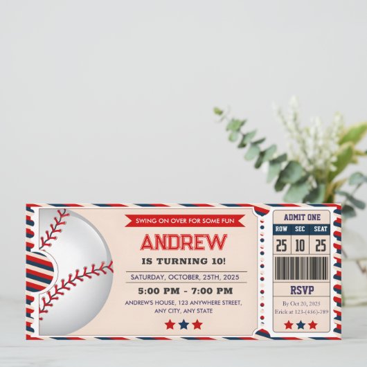 Persona Baseball Ticket Geburtstag Einladung (Stehend Vorderseite)