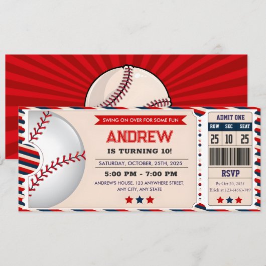 Persona Baseball Ticket Geburtstag Einladung (Vorne/Hinten)