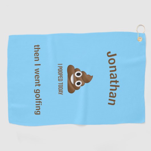 PersonaIized I Kackte heute Poo Emoji on Blue Golfhandtuch (Horizontal)