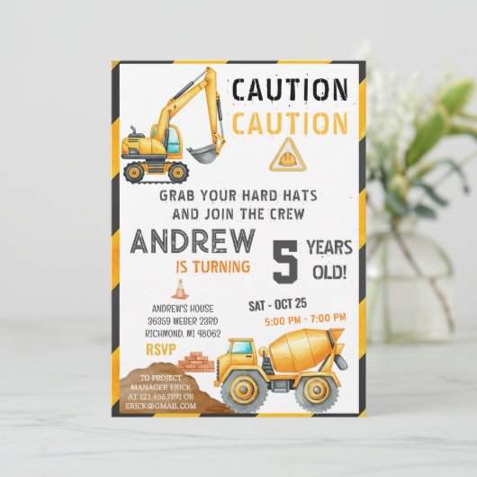 Personal A Contemporary Construction Birthday Bash Einladung (Stehend Vorderseite)