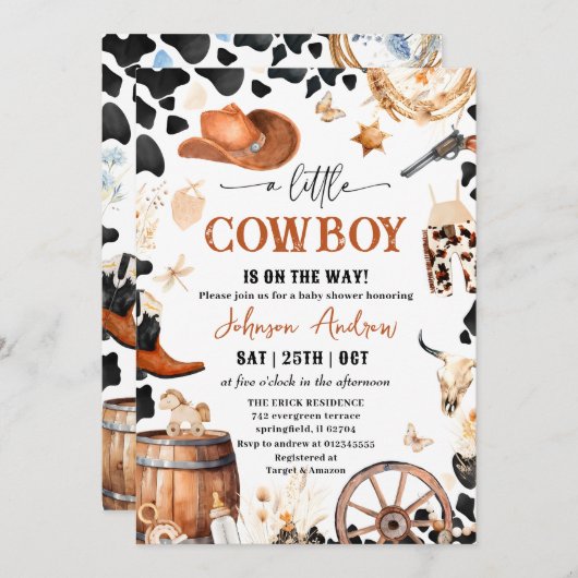 Personal A Little CowBoy Baby Dusche Einladung (Vorne/Hinten)