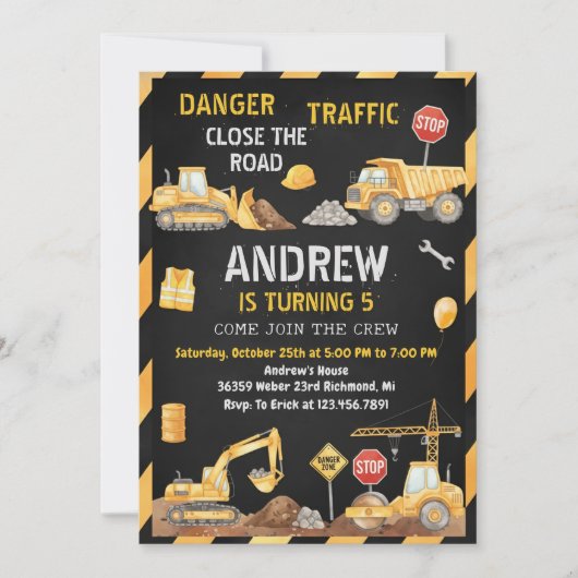 Personal A Modern Construction Birthday Party Einladung (Vorderseite)