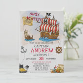 Personal Ahoy Mateys Pirate Ship Birthday Party Einladung (Stehend Vorderseite)
