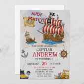 Personal Ahoy Mateys Pirate Ship Birthday Party Einladung (Vorne/Hinten)