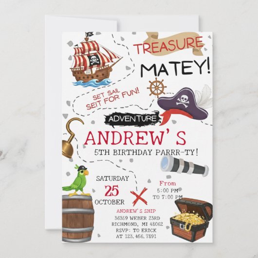 Personal Ahoy Mateys Pirate Ship Birthday Party Einladung (Vorderseite)