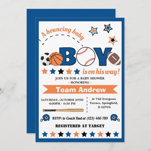 Personal All Star Baby Dusche für Junge Einladung (Vorne/Hinten)