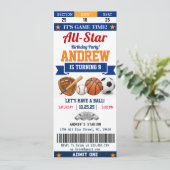 Personal All Star Sport Birthday Ticket for kid Einladung (Stehend Vorderseite)