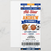 Personal All Star Sport Birthday Ticket for kid Einladung (Vorne/Hinten)