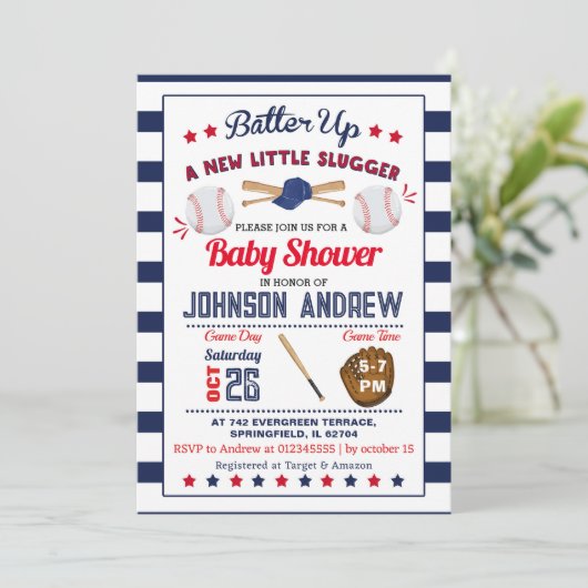 Personal Baseball Baby Duschgel Alles Star Einladung (Stehend Vorderseite)