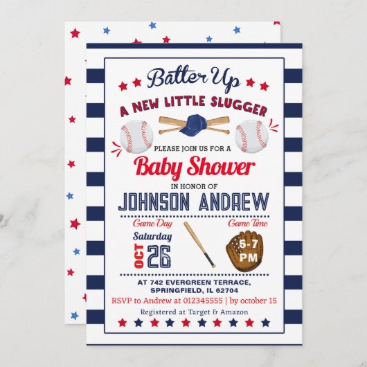 Personal Baseball Baby Duschgel Alles Star Einladung (Vorne/Hinten)
