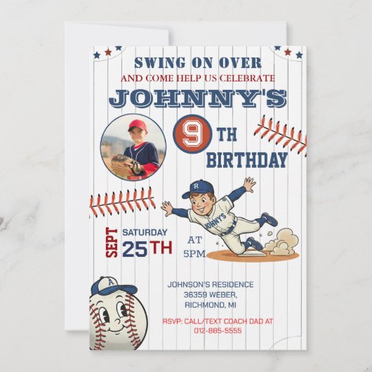 Personal Baseball Birthday with Photo Einladung (Vorderseite)