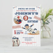 Personal Baseball Birthday with Photo Einladung (Stehend Vorderseite)