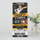 Personal Baseball Ticket Birthday With Photo Einladung (Stehend Vorderseite)