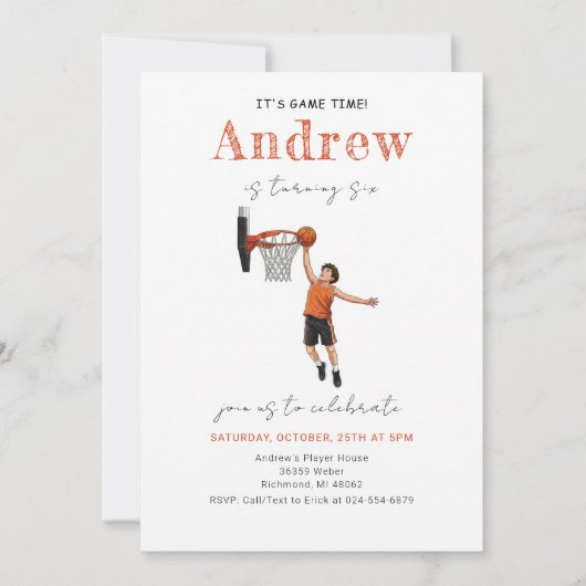 Personal Basketball Birthday Invitation Einladung (Vorderseite)