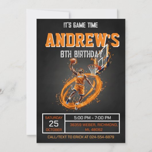 Personal Basketball Birthday Invitation Party Einladung (Vorderseite)