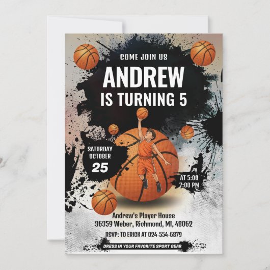 Personal Basketball Birthday Invitation Sport Einladung (Vorderseite)