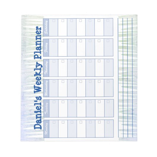 Personal Blue Weekekly Planner Notepad Notizblock (Vorderseite)