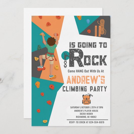 Personal Boy Rock Climbing Birthday Invitation Einladung (Vorne/Hinten)