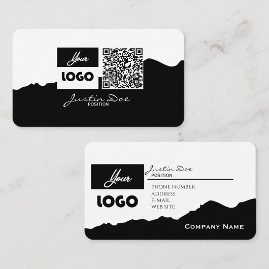 Personal business card with QR code Black & White Visitenkarte (Vorne/Hinten)