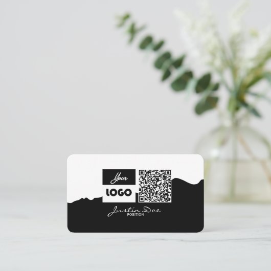 Personal business card with QR code Black & White Visitenkarte (Stehend Vorderseite)