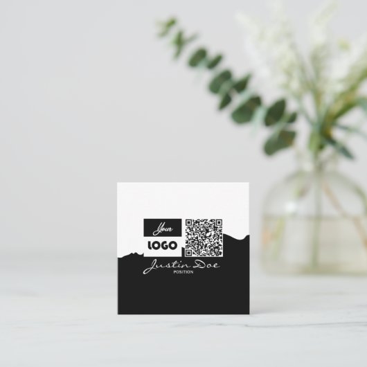 Personal Calling Card with QR code Black & White Telefonnummerkarte (Stehend Vorderseite)