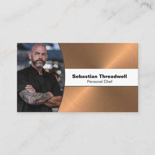 Personal Chef Brushed Copper Custom Photo QR Code Visitenkarte (Vorderseite)