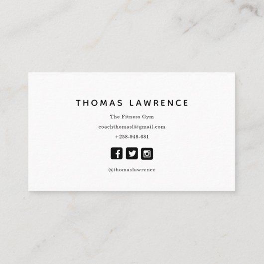 Personal Coach Gym moderne minimalistische soziale Visitenkarte (Rückseite)