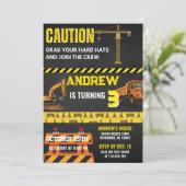 Personal Construction Yellow Building Birthday Einladung (Stehend Vorderseite)