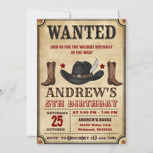 Personal Cowboy Wild West Party Birthday Einladung (Vorderseite)