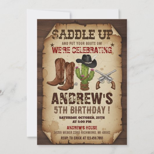 Personal Cowboy Wild Western Birthday Party Einladung (Vorderseite)