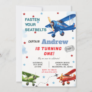 Personal Digital Airplane Boy 1. Geburtstag für Ju Einladung