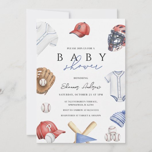 Personal Digital boy Baseball Rookie Baby Shower Einladung (Vorderseite)