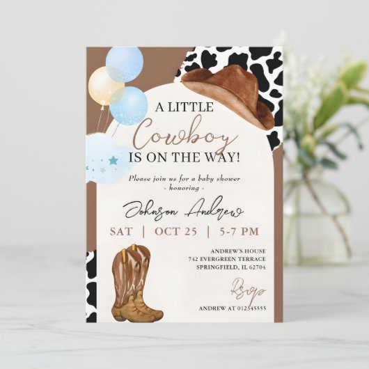 Personal Digital Kleine Cowboy Baby Dusche Einladung (Stehend Vorderseite)