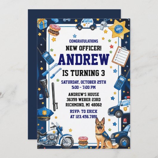 Personal Digital Police Officer Birthday Party Einladung (Vorne/Hinten)