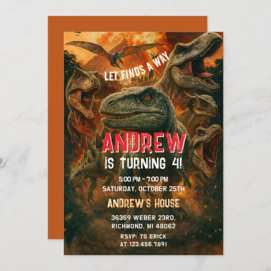 Personal Dinosaur T-Rex Geburtstag Einladung (Vorne/Hinten)