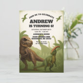 Personal Dinosaur T-rex Geburtstag für Junge Einladung (Stehend Vorderseite)