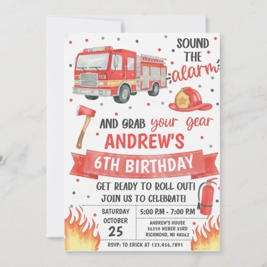 Personal fireman birthday party einladung (Vorderseite)