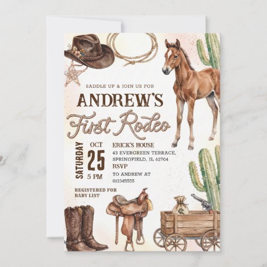 Personal First Rodeo Baby Shower Einladung (Vorderseite)