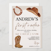 Personal First Rodeo Cowboy Birthday Einladung (Vorne/Hinten)