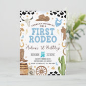 Personal First Rodeo Cowboy Birthday Einladung (Stehend Vorderseite)