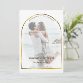 Personal Foto Gold Arch Frame Wedding Einladung (Stehend Vorderseite)