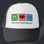 Personal für die Liebe des Friedens Truckerkappe<br><div class="desc">Peace Liebe Human Resources vorhanden. Ein niedliches Weihnachts-HR-Geschenk für Ihren bevorzugten H.R.-Mitarbeiter in der Firma,  die mit Personalmanagement als Karriere arbeitet.</div>