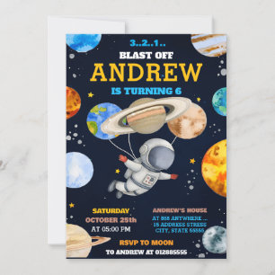 Personal Galaxy Blast Off Astronaut Outet Geburtst Einladung
