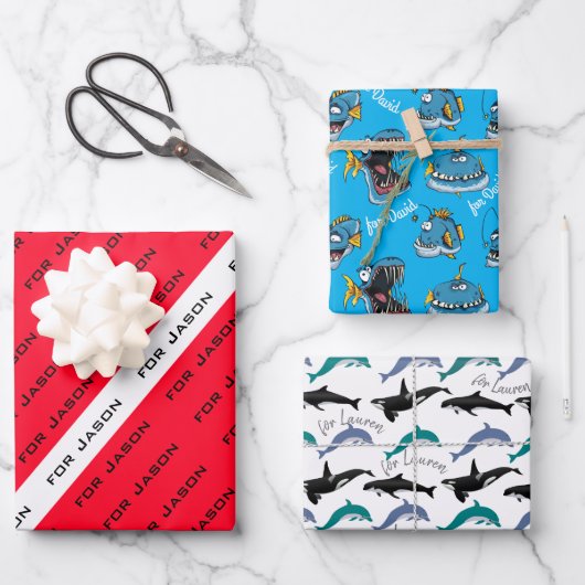PERSONAL GIFT WRAP FÜR SCUBA DIVERS. DREI STYLE GESCHENKPAPIER SET (Vorderseite)